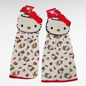 Sleigh Bell Bistro Hello Kitty Kitchen towel Set of 2 Red and White